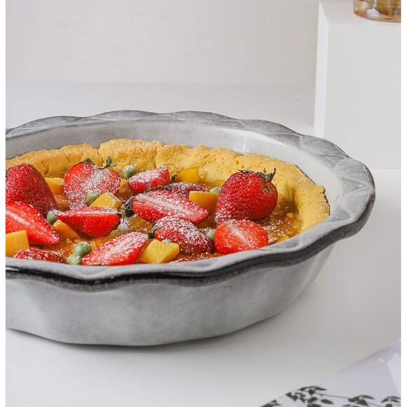 KOOV 10" Ceramic Pie Dish Round Baking Pan Reactive Glaze Variable Grey Kitchen - Picture 3 of 6